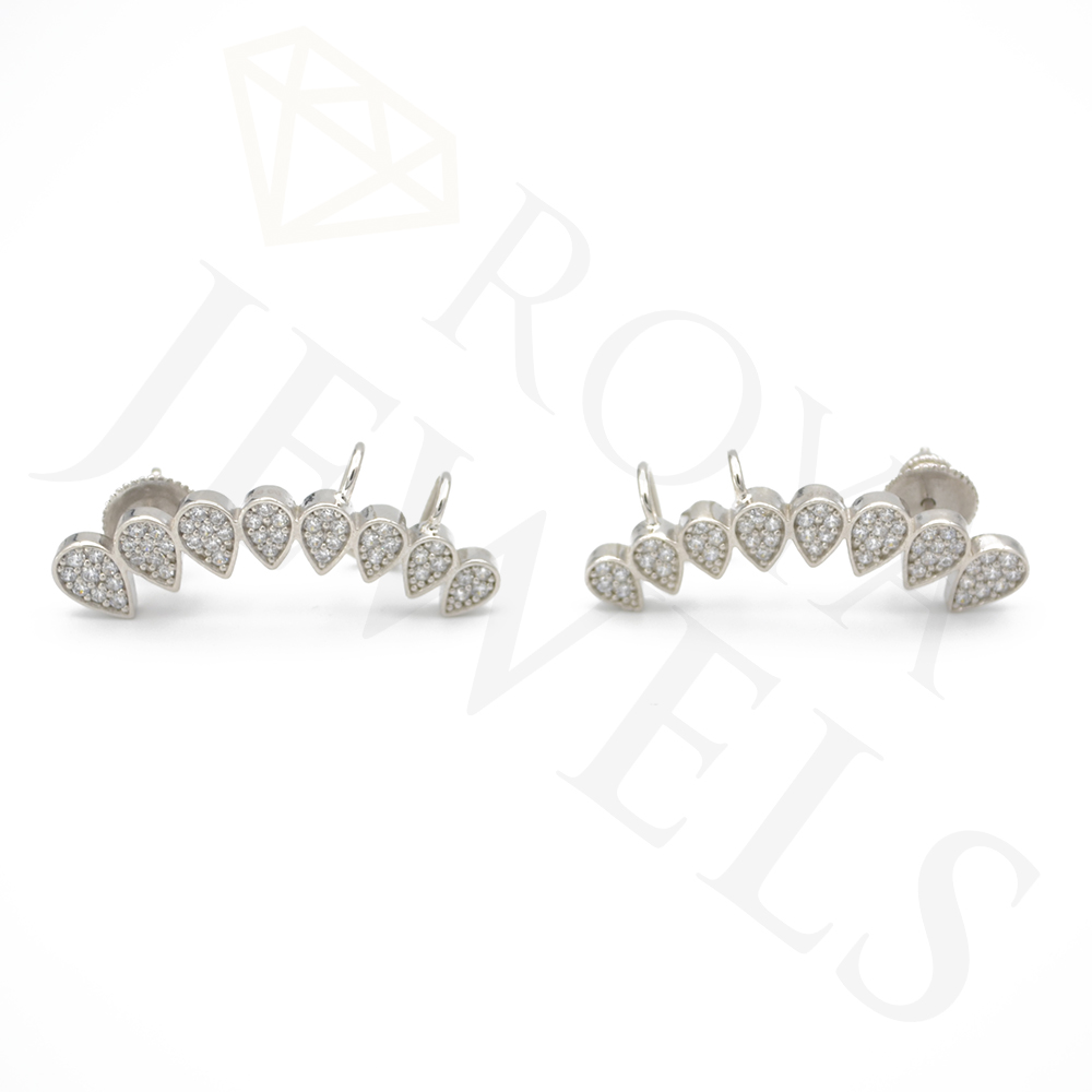 Pear Shaped Micropavé Ear Climbers White Cubic Zirconia Sterling Silver