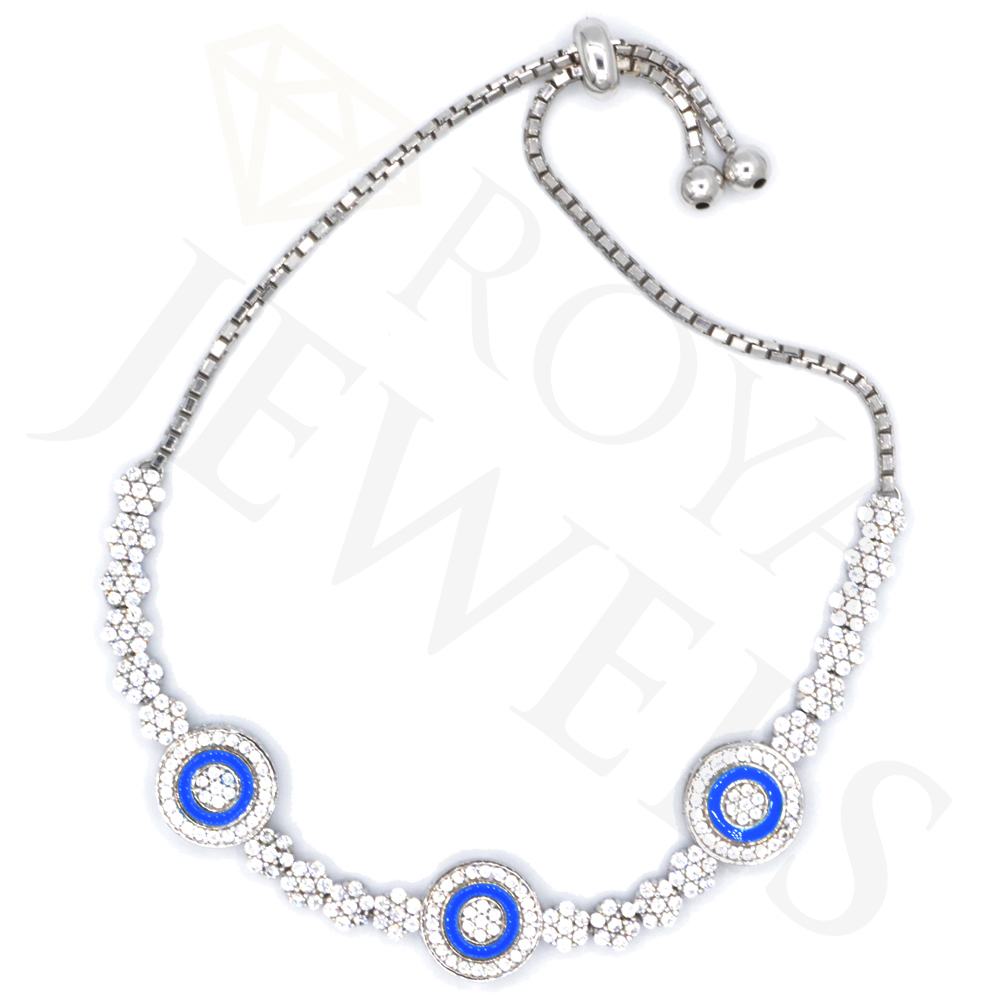 Triple Evil Eye Cluster Bracelet Silver Bracelet Roya Jewels