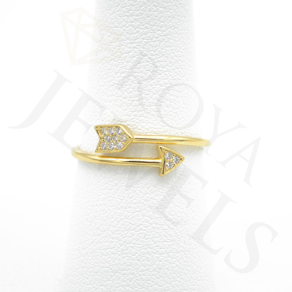 Adjustable Arrow Ring with Stone Adjustable Small Arrow Ring with Cubic Zirconia 14k Gold Plated