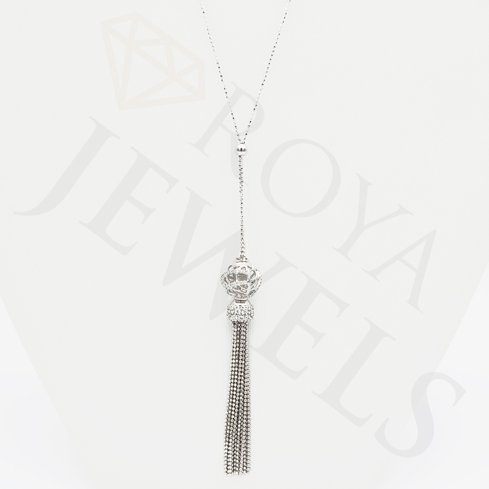 Tassel Necklace - Sterling Silver Cubic Zirconia - Roya Jewels